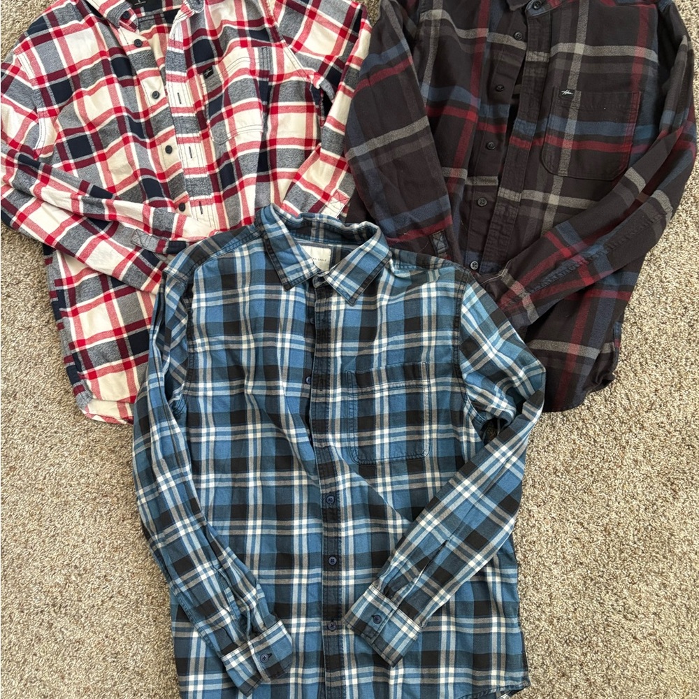 Men's Plaid Button-Up Shirt - Blue, Red, Black